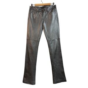 Ralph Lauren Metallic Charcoal Leather Lambskin Pants Designer Women's 4 $1100